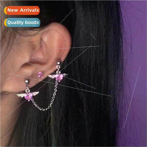 Pink zirconia love ear bone studs sweet cool chain cherub wi