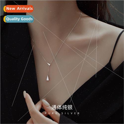 S925 silver gold plated size thin long triangle necklace fem