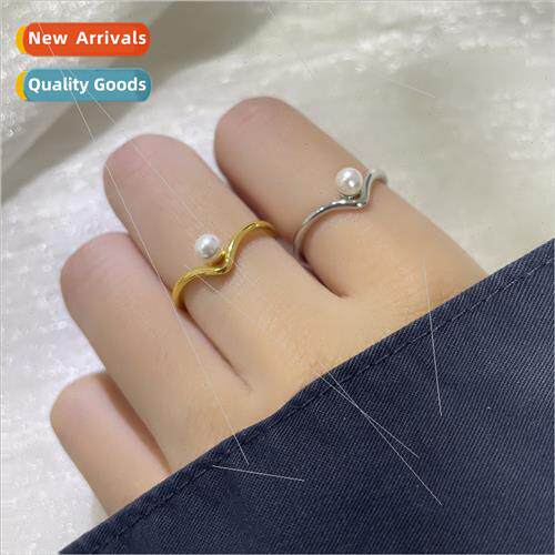 French pearl open finger ring female wave retro INS simple V