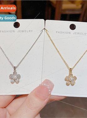 Summer new sweet fashion cute zirconia flowers pearl collarb
