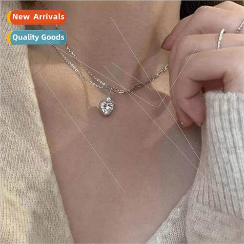 New student flash diamond love heart zirconia small necklace