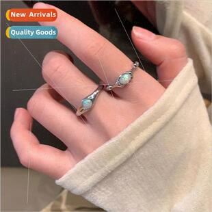 mple symmetrical colored stone ring 2023 new tide ins cold w