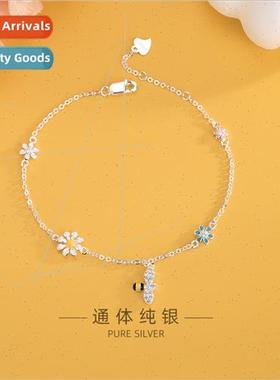 S925 silver summer outing small daisy bee bracelet Mori cute