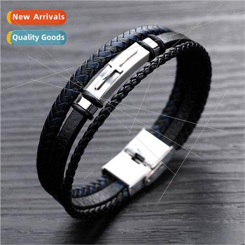 Fashion Europe Men Leather Bracelet Hundred Layers Woven Lea