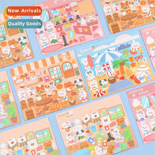 Cartoon scenic stickers cute girl handbook material decorati