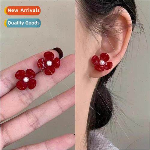 A ltle red flower Acrylic whe flowers retro cute niche New Y