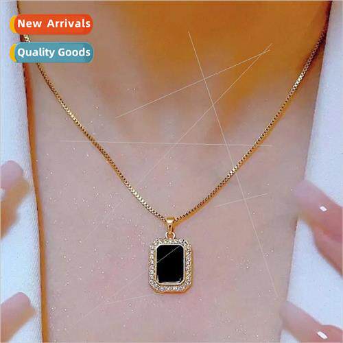 Black long square sign tanium steel necklace women hundred w