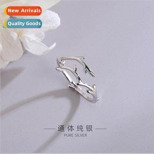 s925 silver Korea creative branch ring simple lerary antler