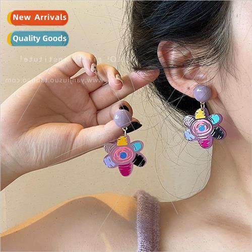 Color clashing graffi flower earrings female fall winter ear