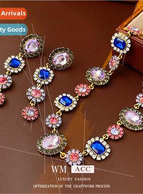 Vintage colorful tassel flower earrings silver pin wh diamon