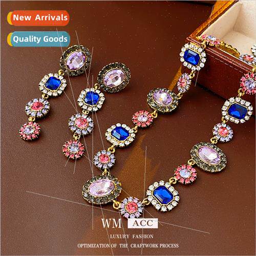 Vintage colorful tassel flower earrings silver pin wh diamon