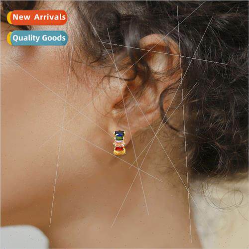 Colorful zirconia earrings ins retro versatile fashion roman