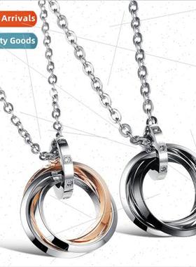 Classic Triple-Loop Pure Steel Couple Tanium Necklace