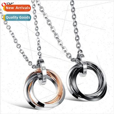 Classic Triple-Loop Pure Steel Couple Tanium Necklace