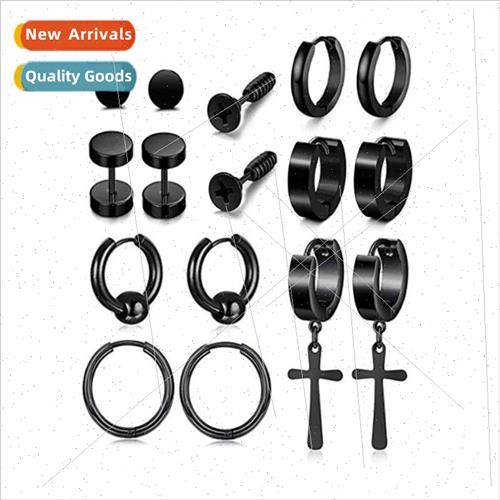 Fashion Cross Stainless Steel Set Dumbbell Screw Earrings Ea