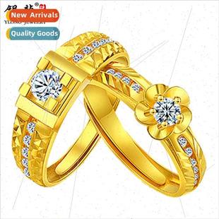 Yellow gold ring women 999 gold new men couple rings a pair