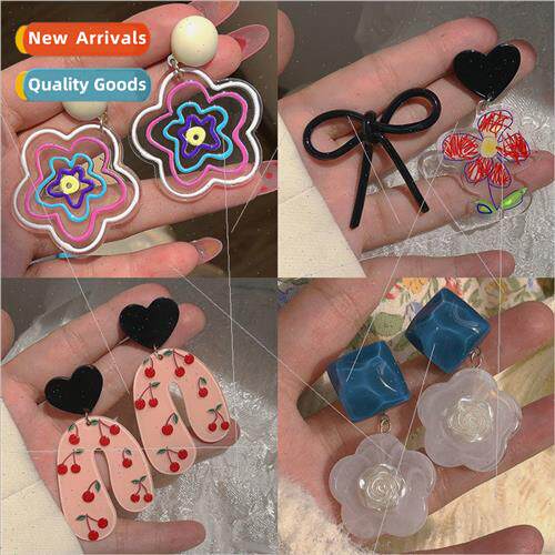 Colorful transparent flower earrings ins niche spring summer