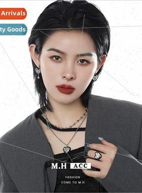 Plush love heart stacking necklace female delicate sweet coo