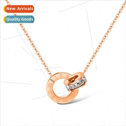 Korea Accessories Tanium Steel Rose Gold Plated Double Ring