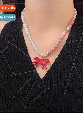 che pearl pink leopard necklace short necklace necklace swee