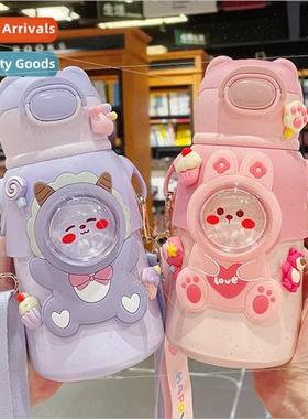 Children thermal  cup boys girls baby straw water cup portab