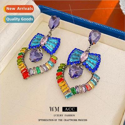 Earrings silver pin colorful zirconia love drop earrings fem
