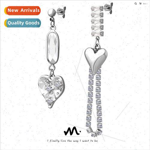 Geometric Asymmetrical Heart Tassel Chain Earrings Blogger F