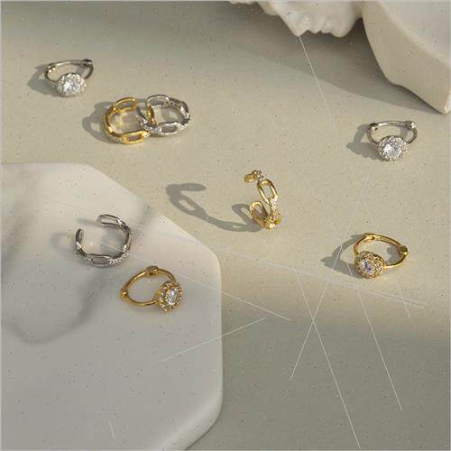 S925 silver hollow lock chain ear bone clip female Koreawhou