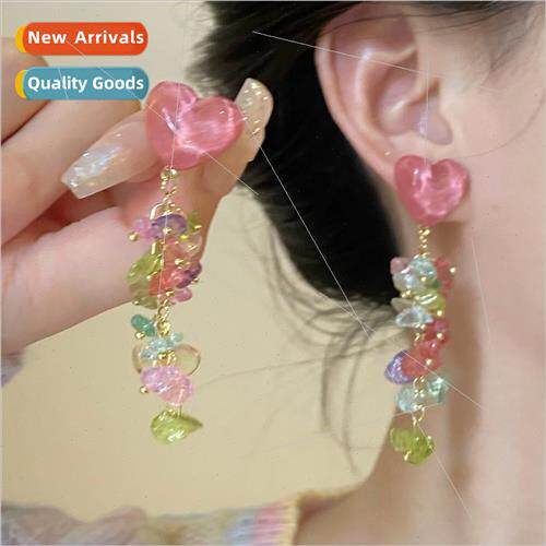 Teenage Jelly Love Earrings Female che Long Colorful Crystal