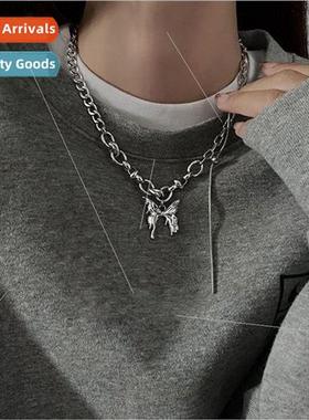 Chain Splicing Butterfly Pendant Necklace Women che Tassel C