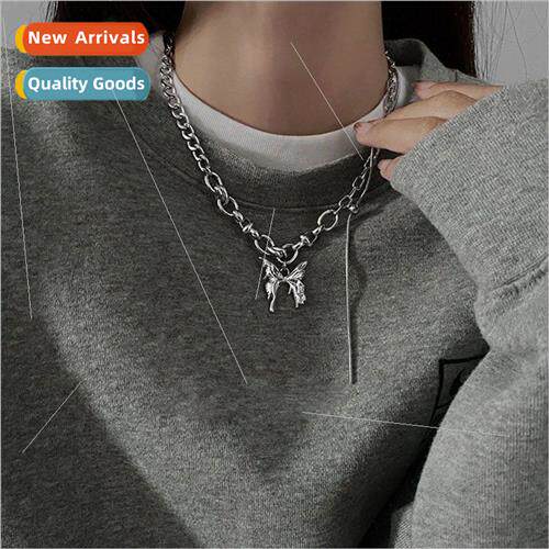 Chain Splicing Butterfly Pendant Necklace Women che Tassel C