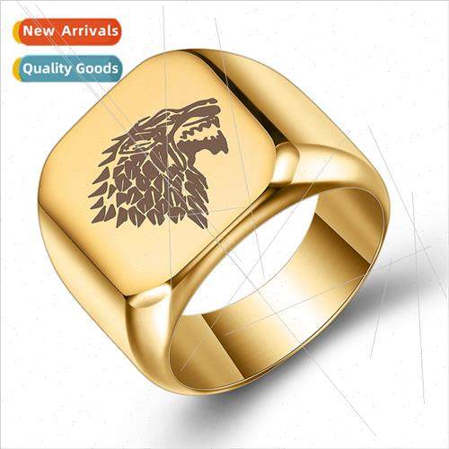 Europe retro punk wolf head stainless steel square ring men