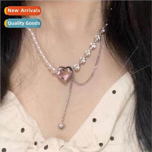 Europe love heart patchwork pearl necklace niche collarbone