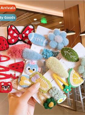 Korea children wool knted hairpin set children side clip wra
