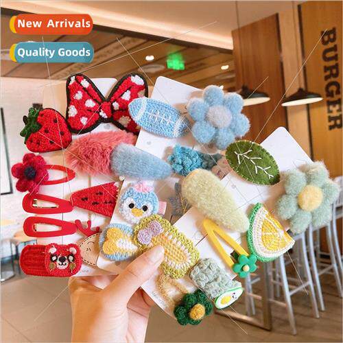 Korea children wool knted hairpin set children side clip wra