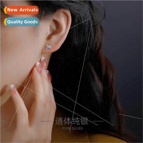 S925 silver plated Korea lavender small butterfly earrings d