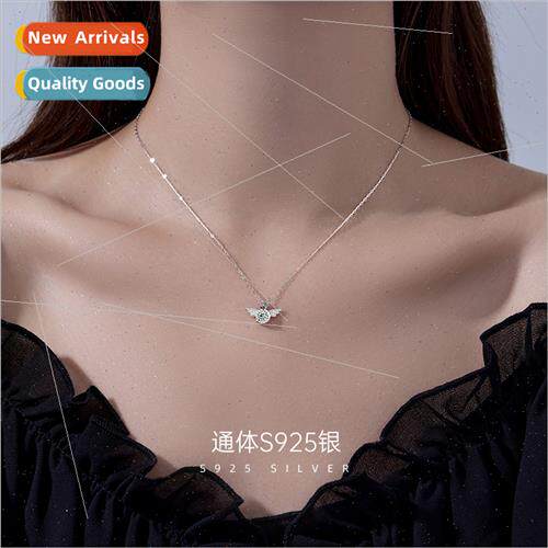 S925 Silver Simple Cherub Necklace适用Women Niche Premium Cr