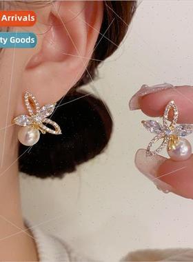 Mori sweet fashion Mabe pearl zirconia flower earrings s925