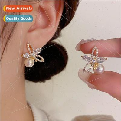 Mori sweet fashion Mabe pearl zirconia flower earrings s925