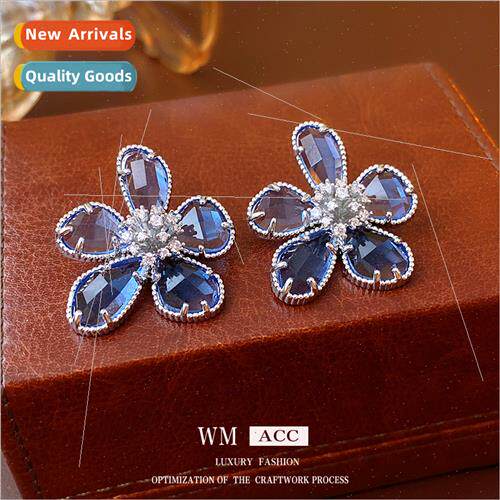 lver Needle Zirconia Flower Earrings Korea Elegant Earrings
