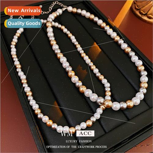 French mple Vintage Color Blocking Pearl Necklace Autumn Win