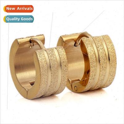 Tanium Steel Brushed Earrings Rose Gold Tri-Color Fluted San