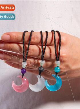 Cat eye stone moon necklace niche vintage necklace women cre