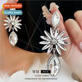 diamonds oval flower lver earrings drop needle