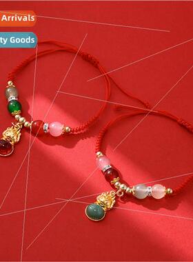 Red Braided HRope Swallowed Gold Creative Zodiac Dragon Smal