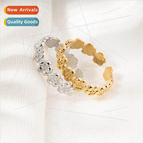 New fashion small flower ring tanium steel gold plated open