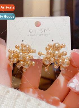 s925 silver needle fireworks champagne color pearl earrings