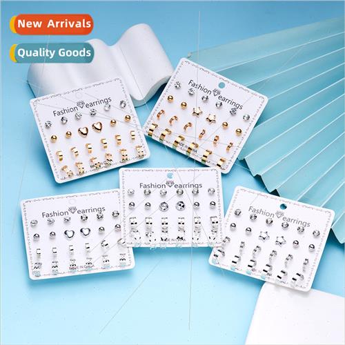 Europe new 12 pairs gold heart ball ring diamond combination