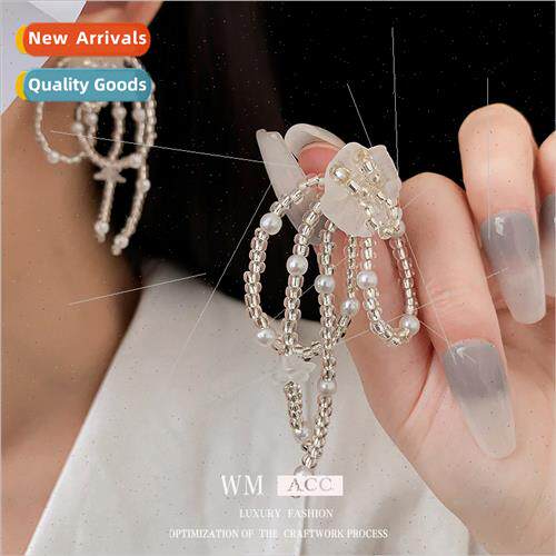 lver needle pearl flower rice beads tassel earrings fashion
