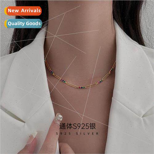 S925 Silver Colorful Zirconia Necklace适用Women Premium Stac